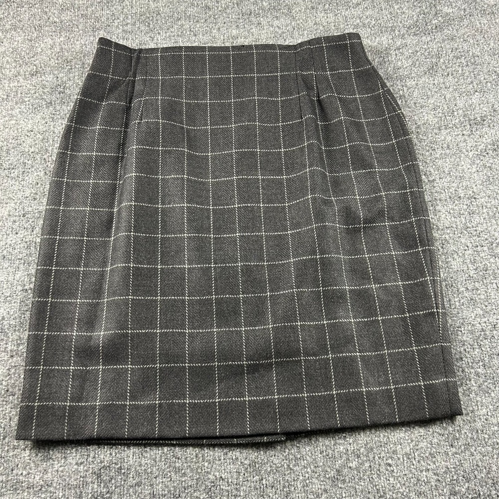 Vintage Jones New York Worsted Wool Pencil Skirt 16 Grey Windowpane Plaid 90s